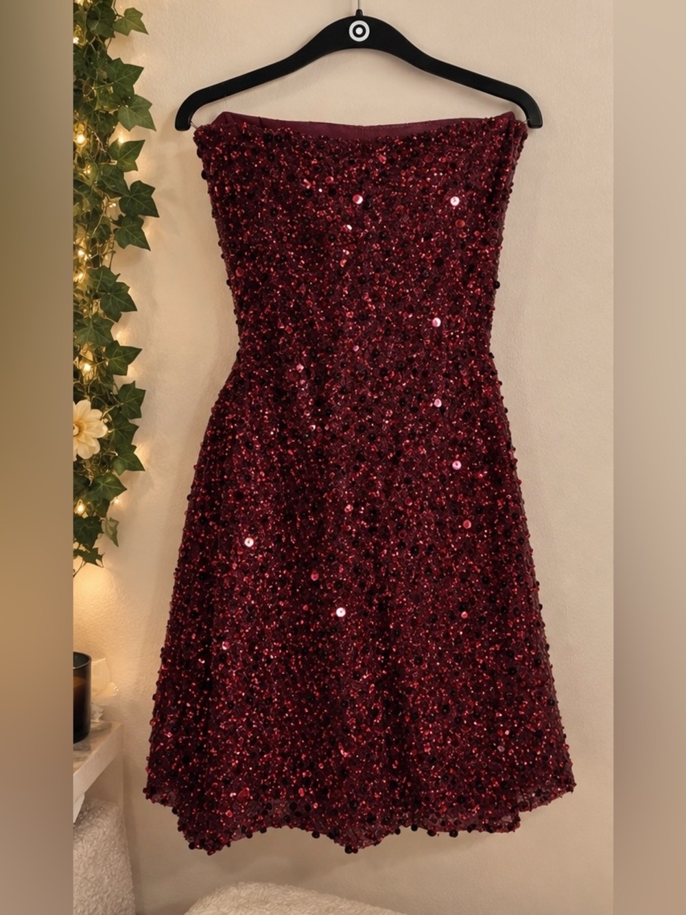 Fashion Nova Strapless Sequin Mini Dress - Burgundy